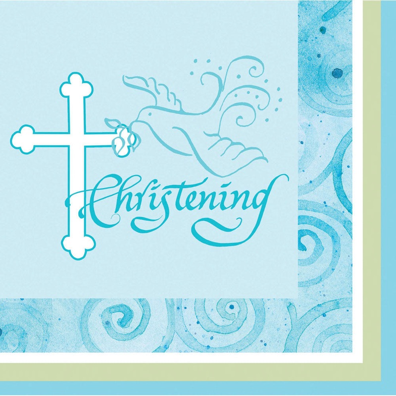Faithful Dove Christening Blue Luncheon Napkins (16ct)