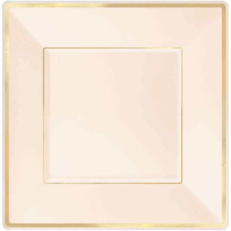 Plates 7.25" Plastic Square Cream w/Gold Trim