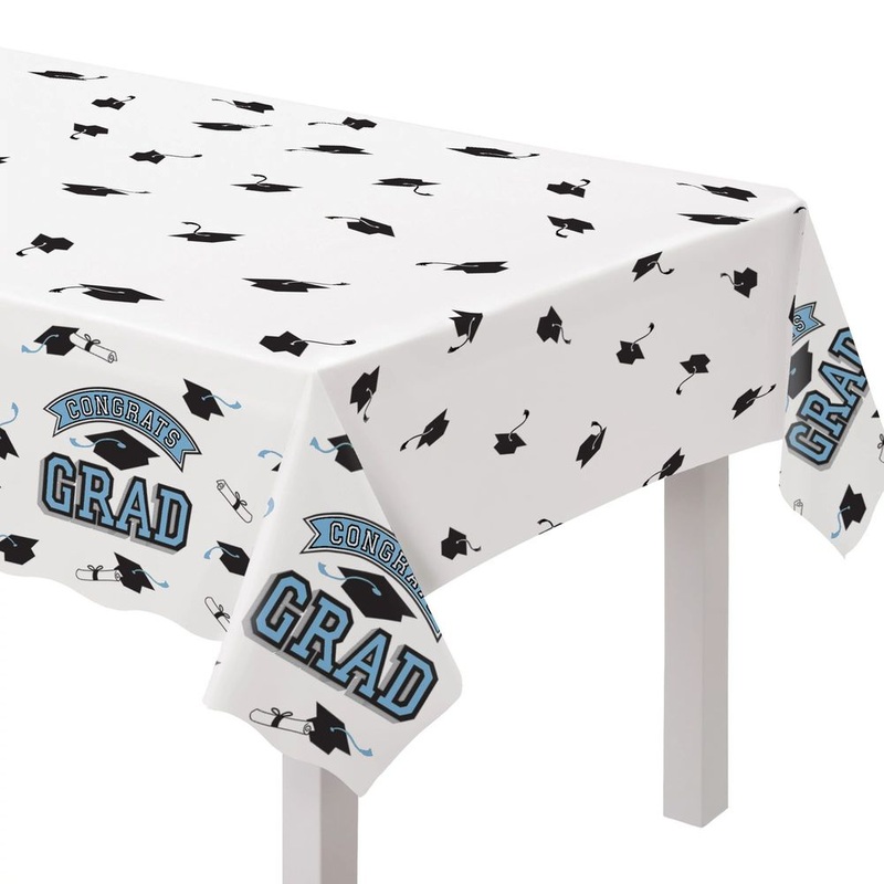 True to Your School Congrats Grad Plastic Table Cover Powder Blue (1ct)