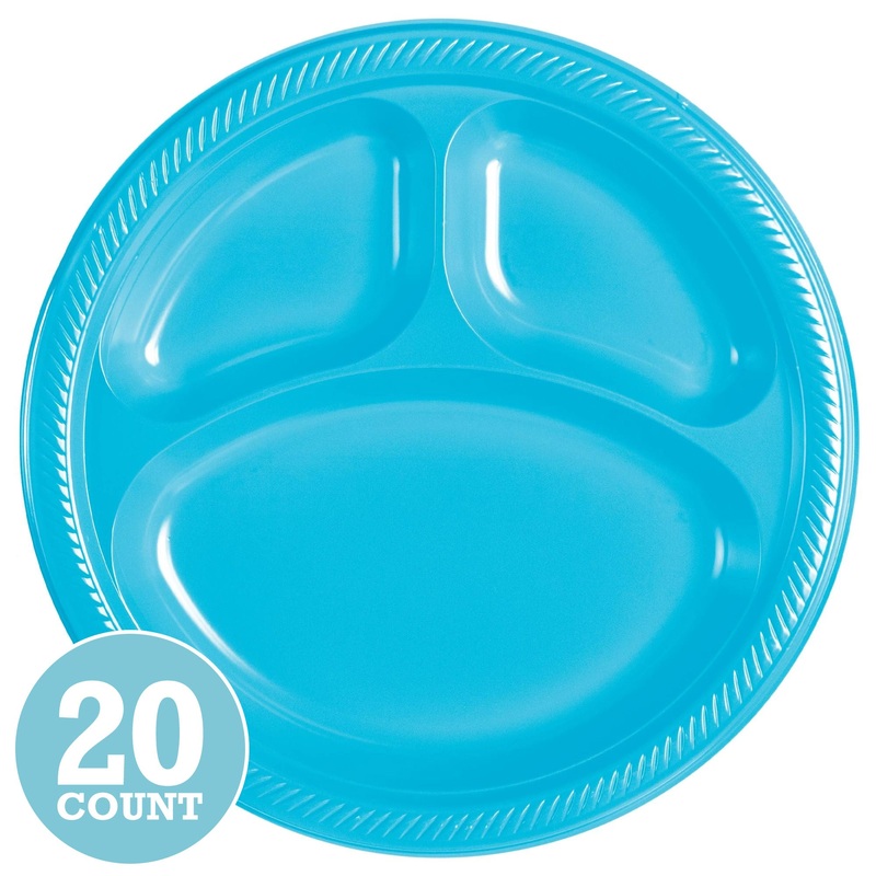 Caribbean Blue Divided Plastic Banquet Plates (20ct)