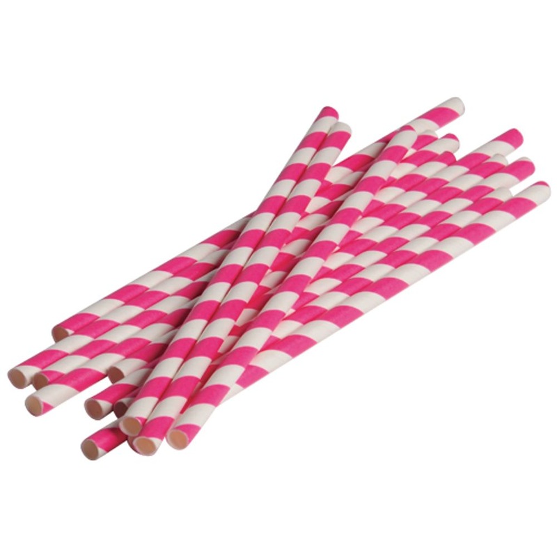 Hot Pink Striped Paper Straws (12ct)