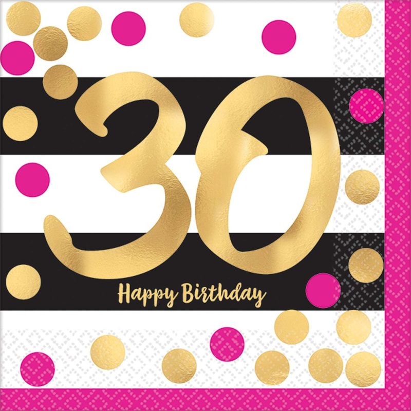 Pink and Gold Milestone 30 Beverage Napkins (16 ct)