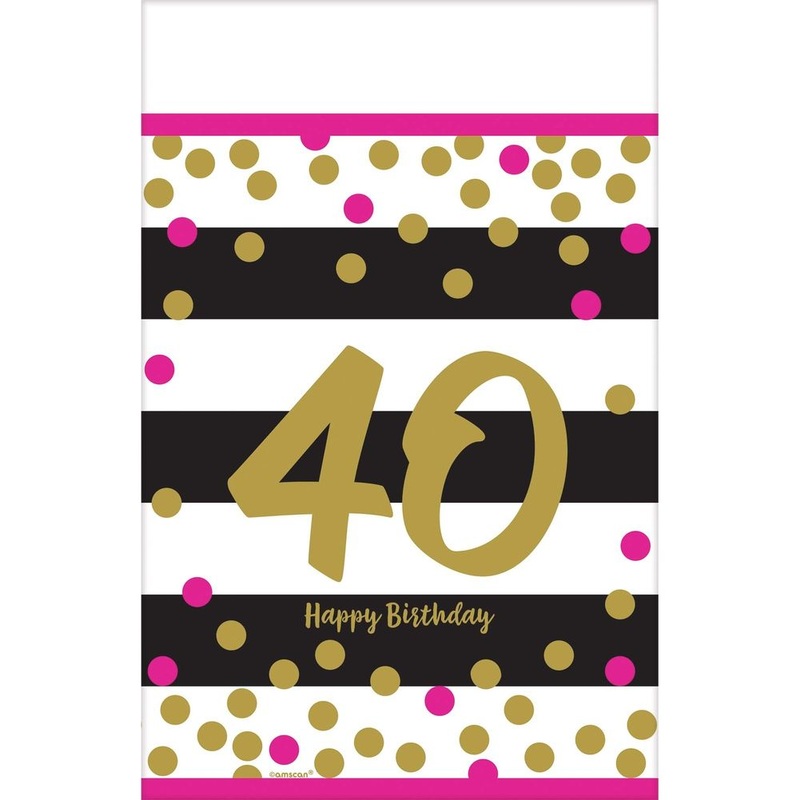 Pink and Gold Milestone 40 Plastic Rectangle Tablecover