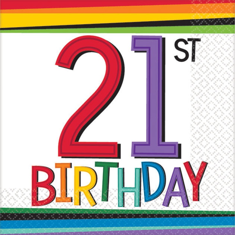 Rainbow 21st Birthday Beverage Napkins (16 ct)