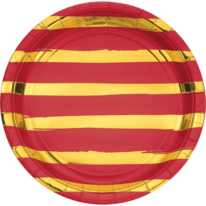 Red & Gold Foil Stamp Paper Dinner Plates (8 ct)