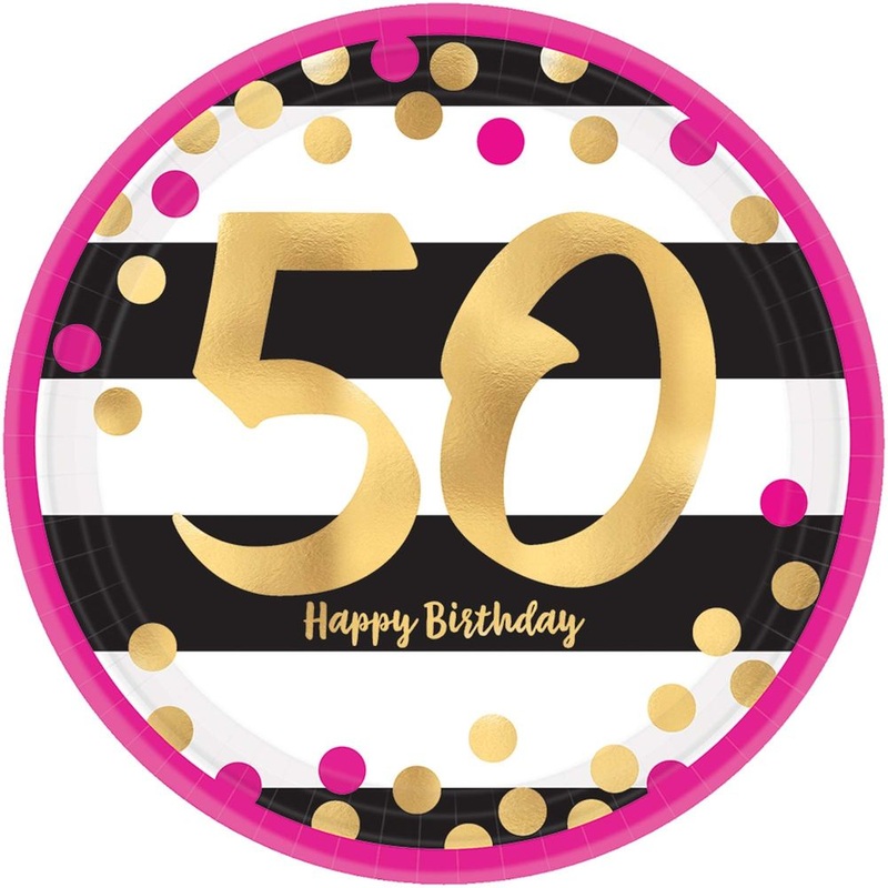 Pink and Gold Milestone 50 Paper Dessert Plates (8 ct)