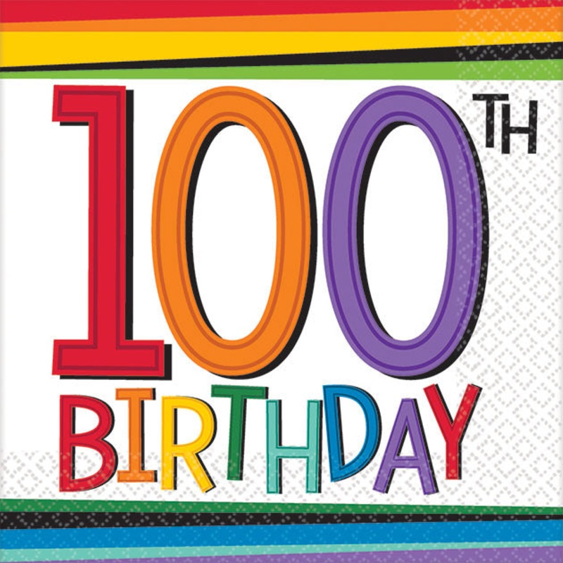 Rainbow 100th Birthday Beverage Napkins (16 ct)