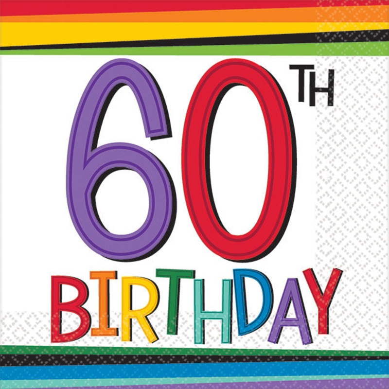 Rainbow 60th Birthday Beverage Napkins (16 ct)