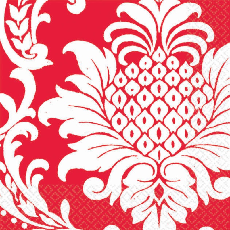 Red Damask Beverage Napkins (16ct)