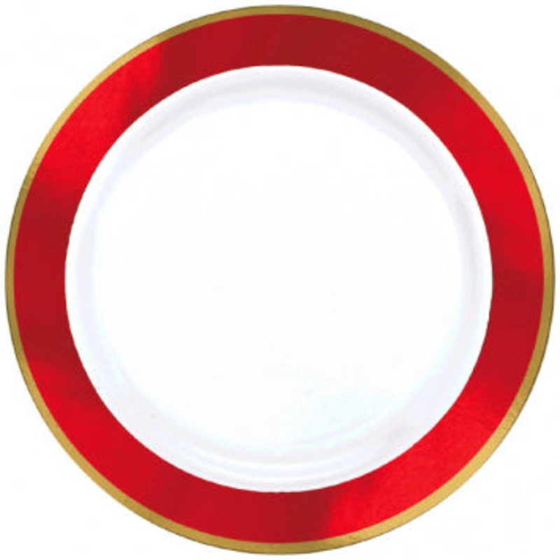 Red & Gold Border Premium Plastic Banquet Plates (10ct)