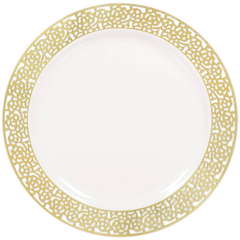 White & Gold Lace Banquet Plates (10ct)