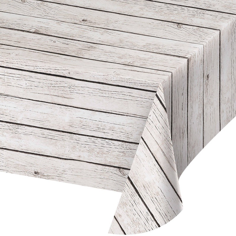 White Wood Grain Rectangle Plastic Tablecover