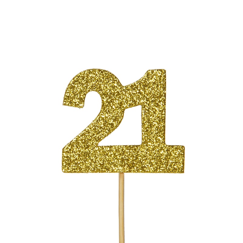 Glitter Numeral Cupcake Toppers Gold