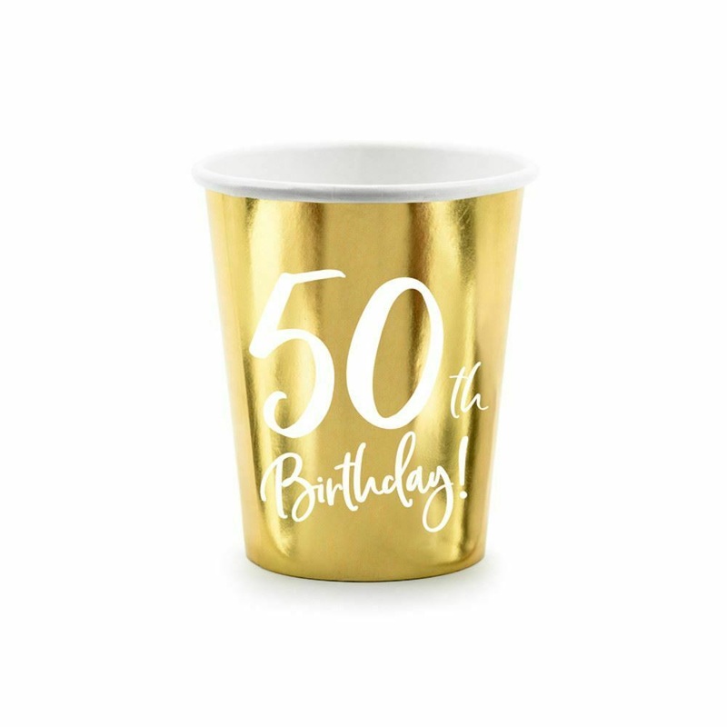 Gold 50th Birthday Cups (Pk6)