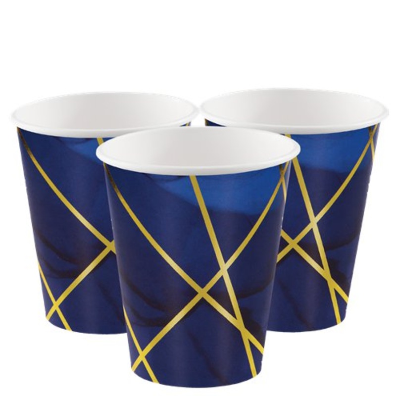 Navy And Gold Foil Paper Cups Pk 8