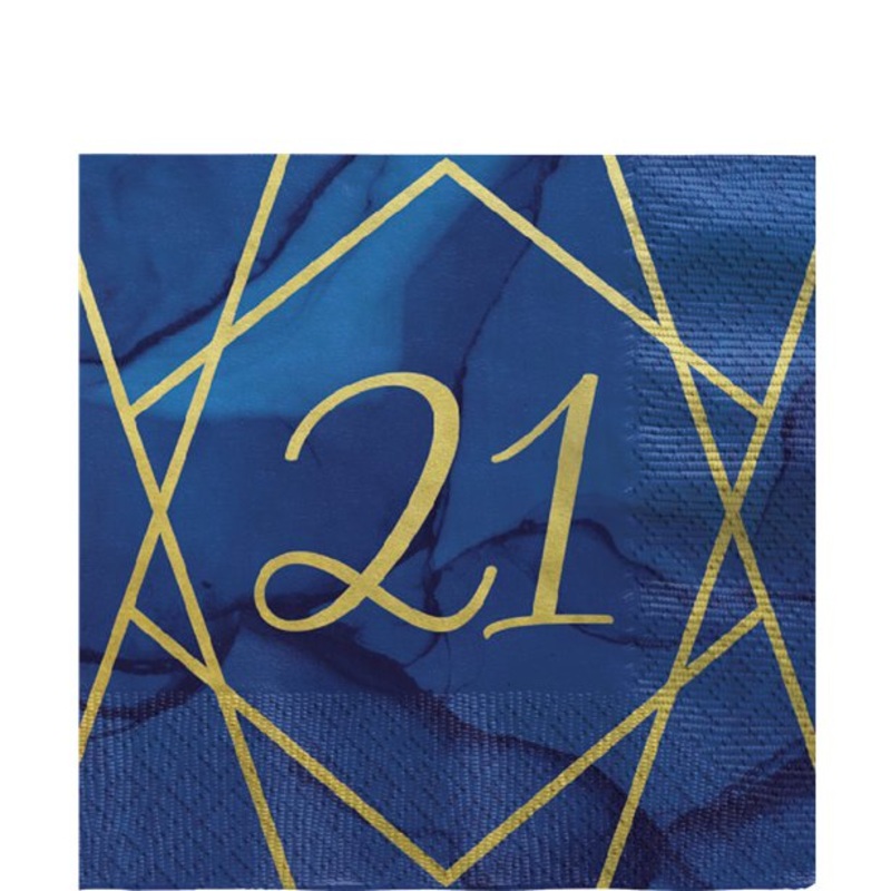 Navy & Gold 21st Napkins (Pk16)