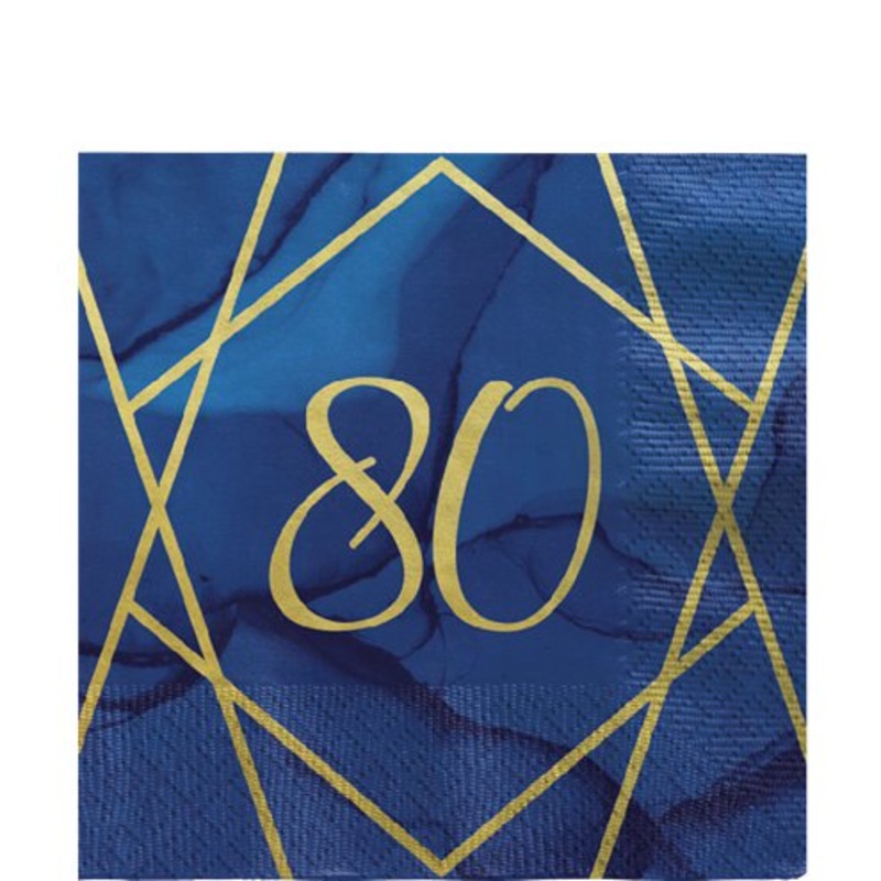 Navy & Gold 80th Napkins (Pk16)