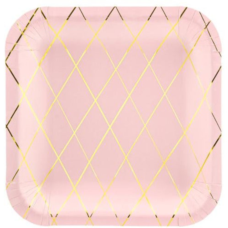 Pink and Gold Grid Plates (Pk6)