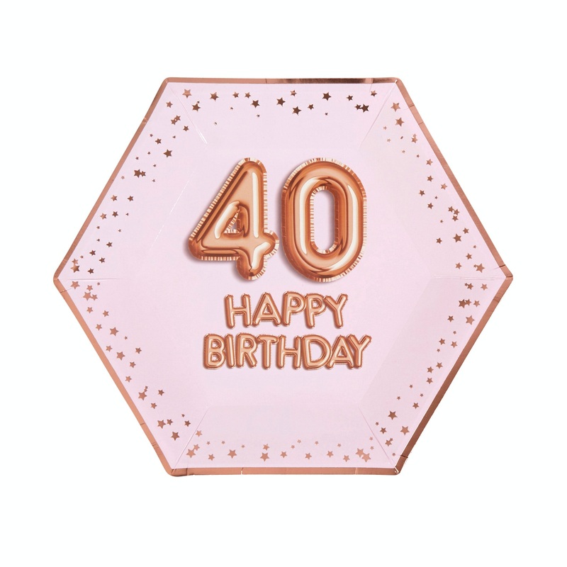Pink & Rose Gold Plates Age 40 (Pk8)