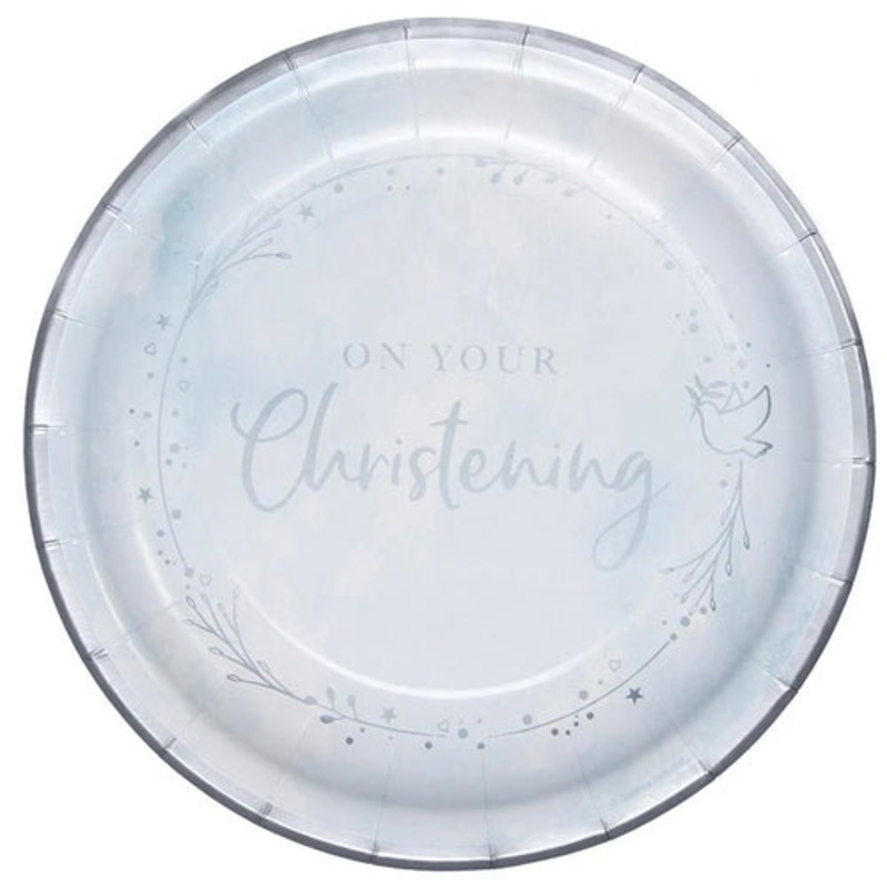Christening Paper Plates - Blue (PK8)