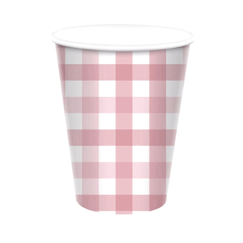 Gingham Cups 8pk - Pastel Pink