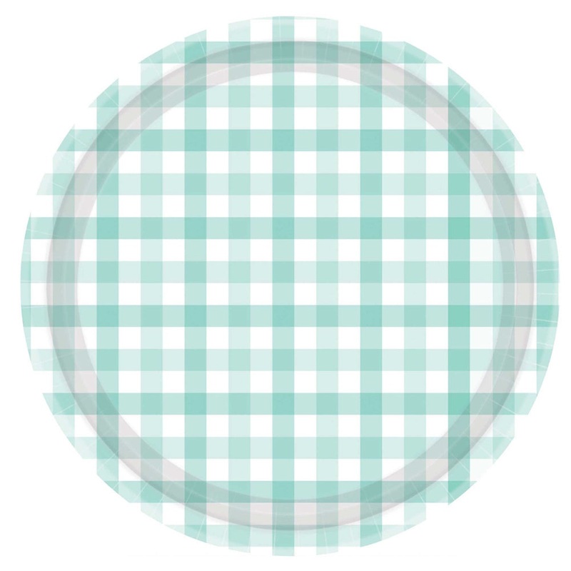 Gingham Dinner Plates 8pk - Pastel Mint