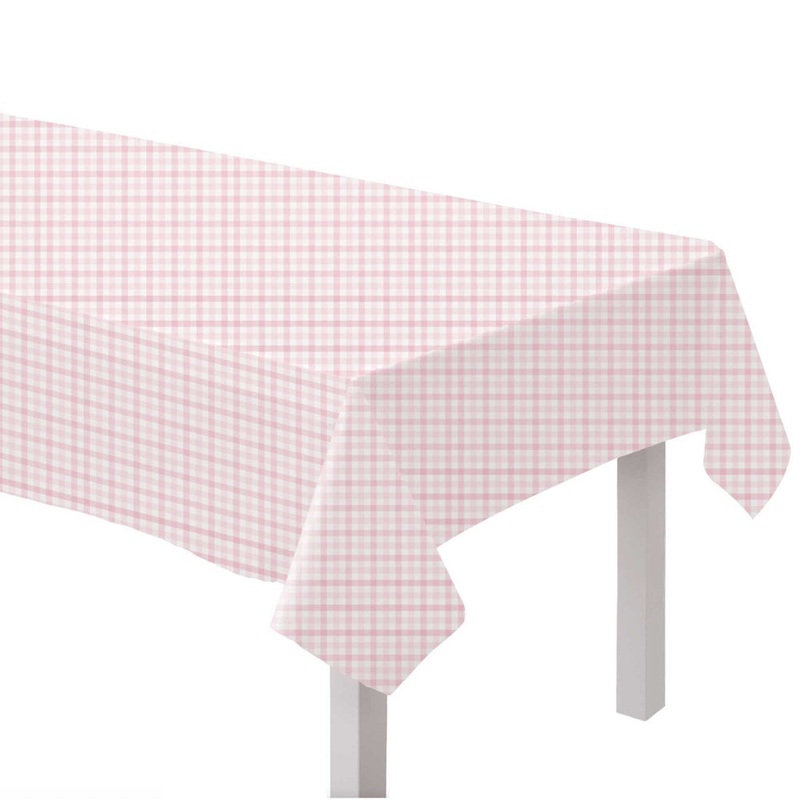 Gingham Paper Tablecover - Pastel Pink