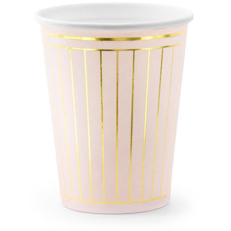 Pink and Gold Stripe Cups (Pk6)