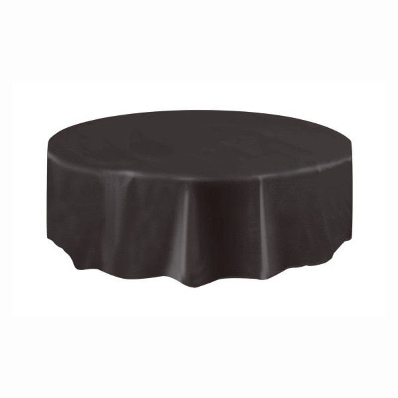 Black Solid Round Plastic Table Cover, 84"