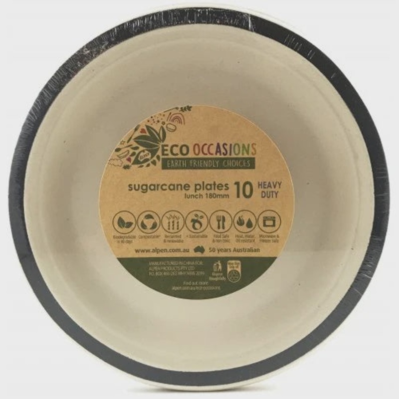 Black Sugarcane Plates 10 Pk 180mm