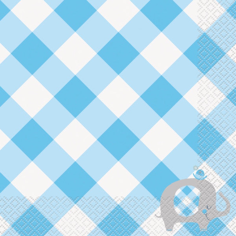 Blue Checkered Elephant Luncheon Napkins - 16ct