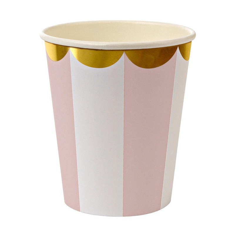 Dusty Pink Fan Stripe Party Cups 12ct