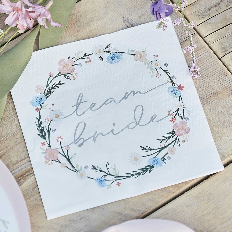 Ginger Ray Boho Floral Eco Team Bride Hen Party Napkin Pack of 16