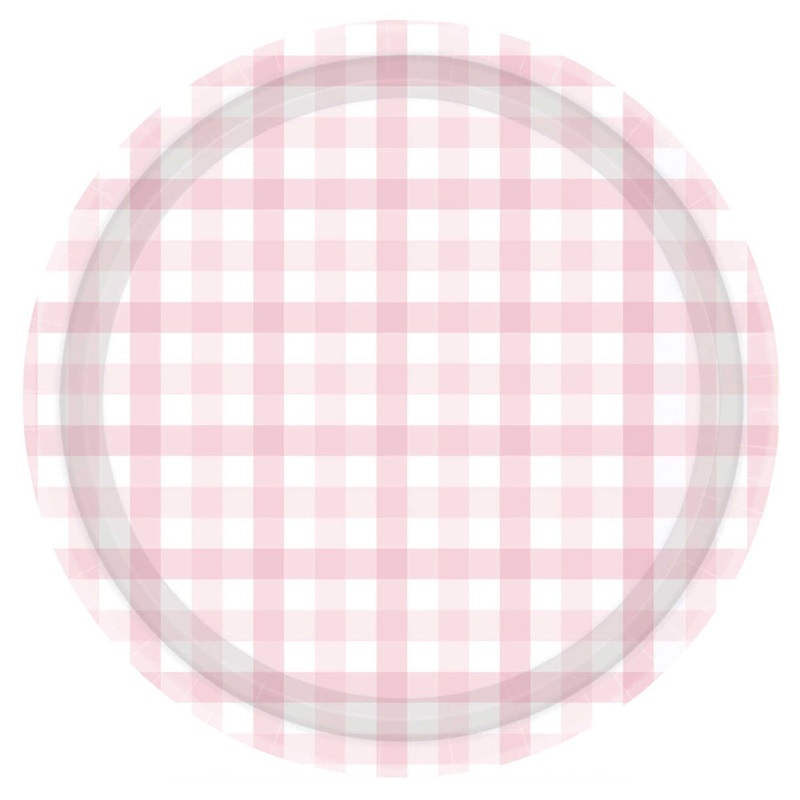 Gingham Dinner Plates 8pk - Pastel Pink