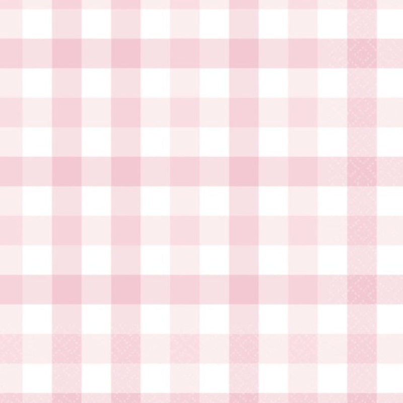 Gingham Pastel Pink Lunch Napkins 16pack