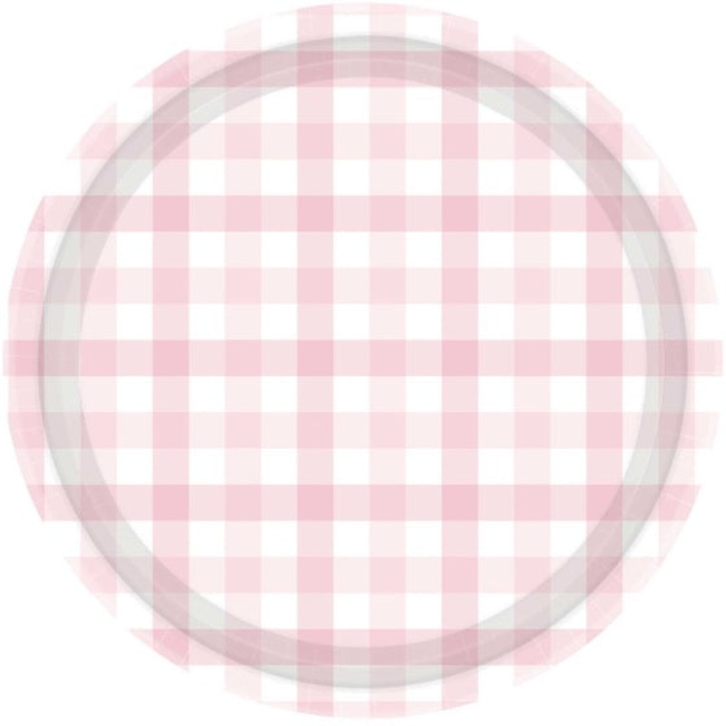 Gingham Pastel Pink Paper Plate 17cm 8pack