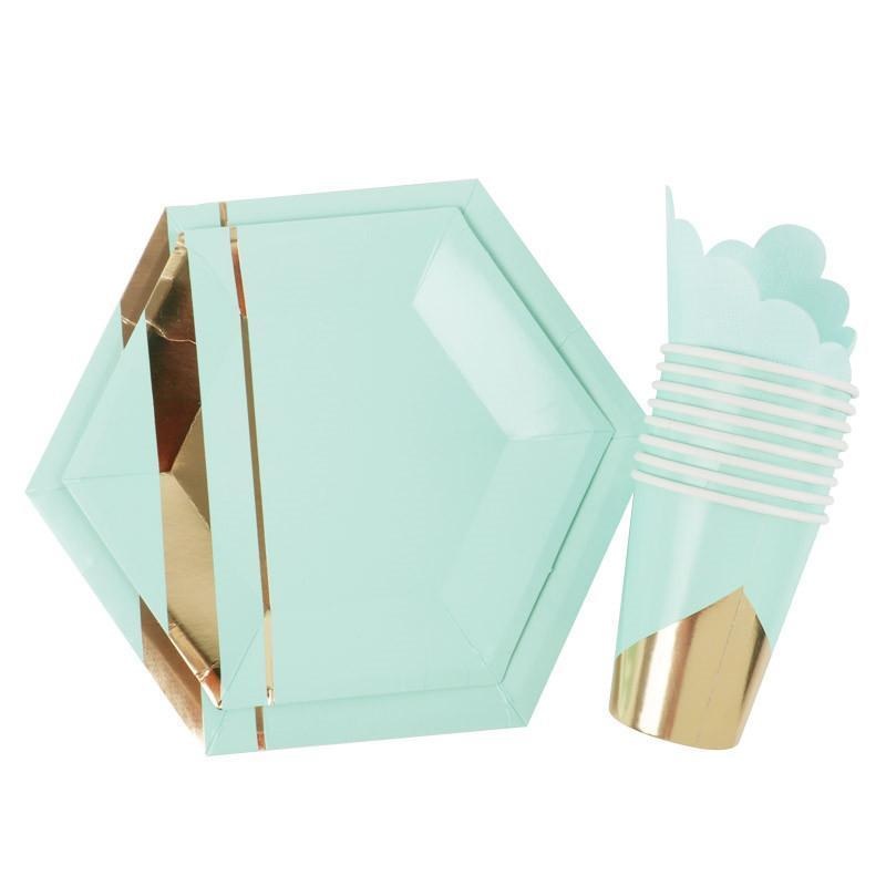 Pastel Mint and Gold Party Plates 12ct