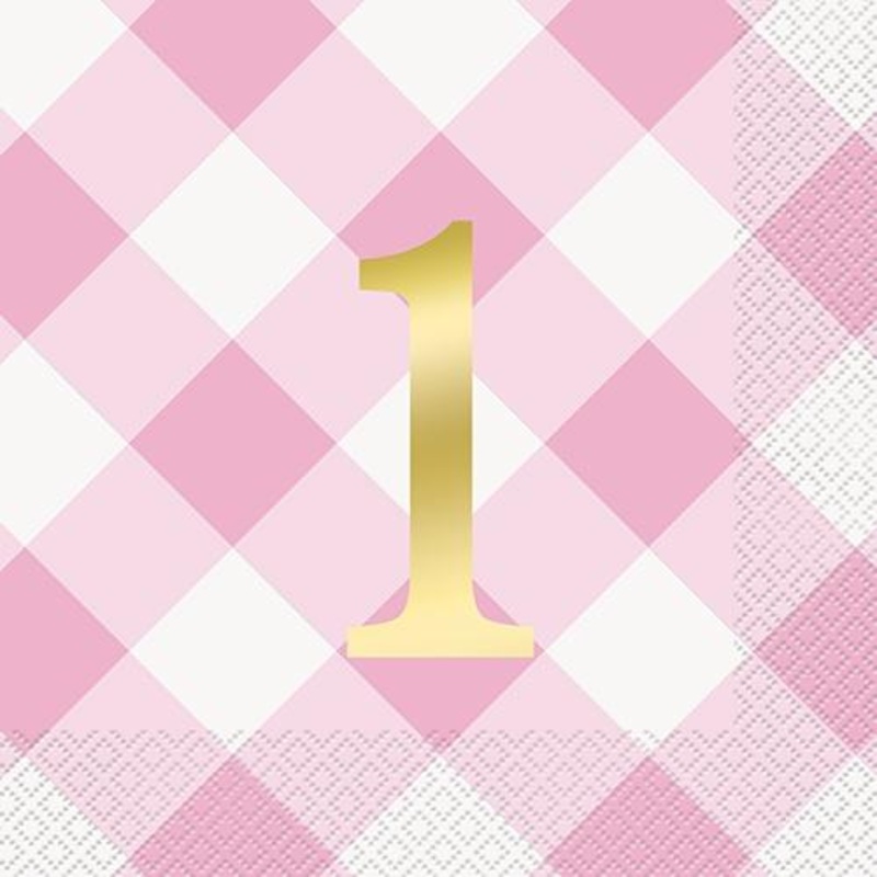 Pink Gingham 1st Birthday Lunch Napkins (16ct)