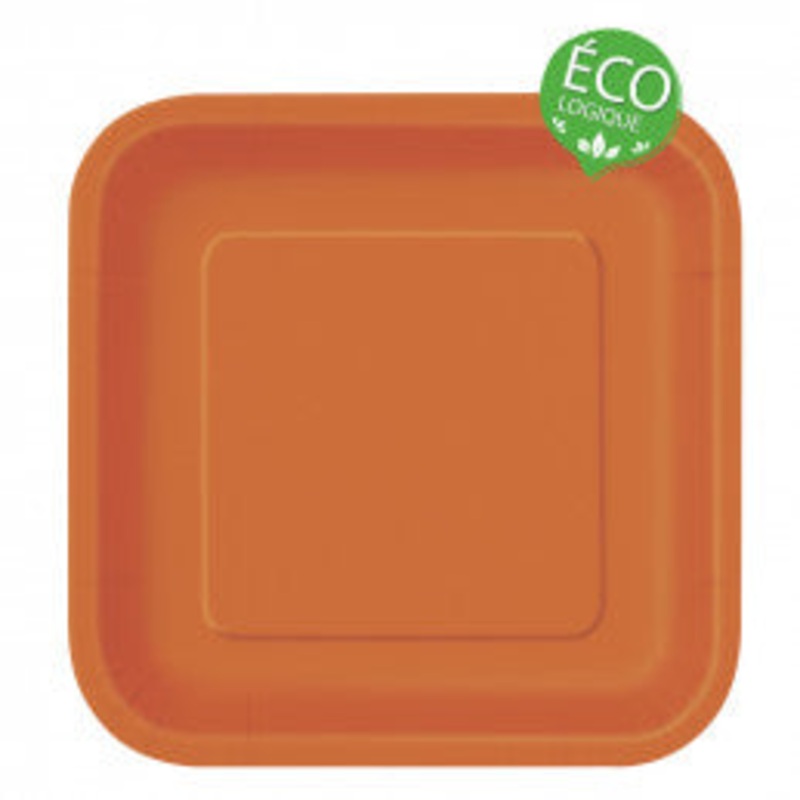 Pumpkin Orange Solid Square 9" FSC Dinner Plates, 14ct