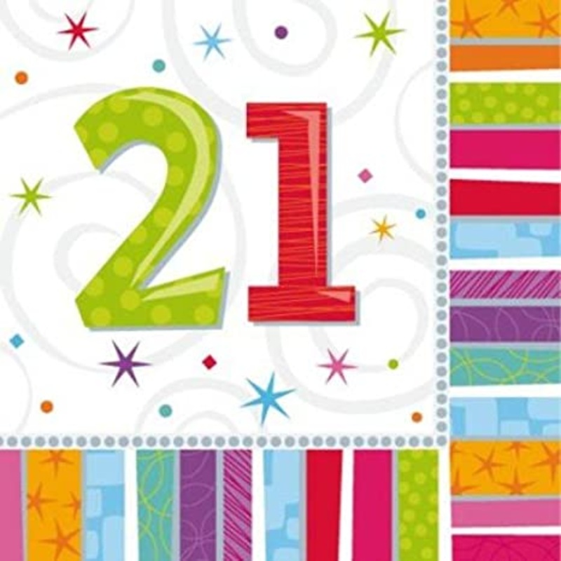 Radiant Birthday Paper Napkins 21st, 16ct