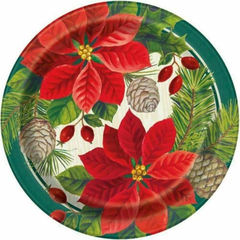 Red And Green Poinsettia Dessert Plates (17.1cm )