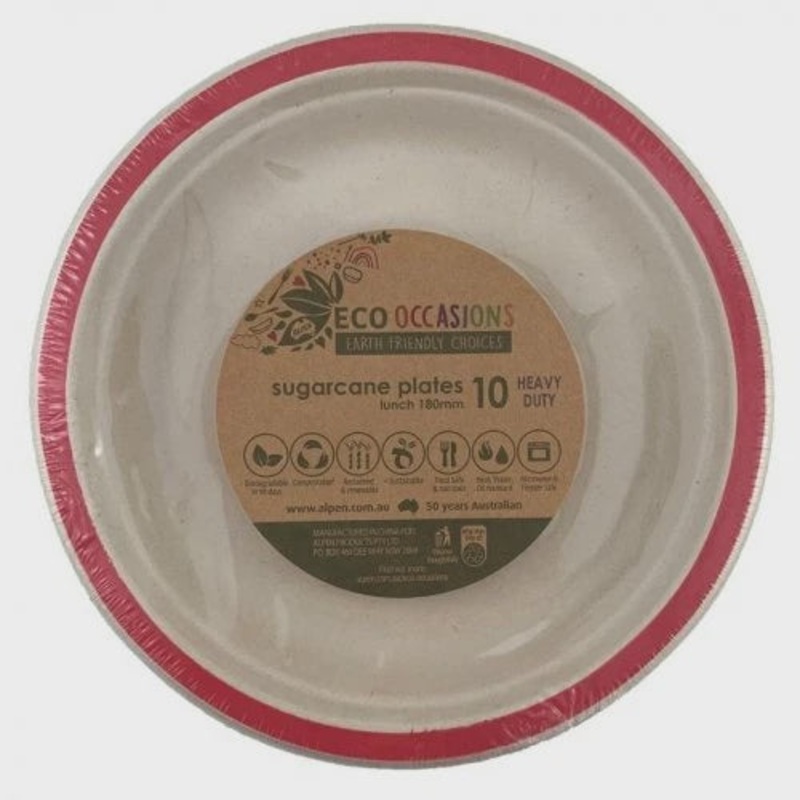 Red Sugarcane Plates 10 Pk 180mm
