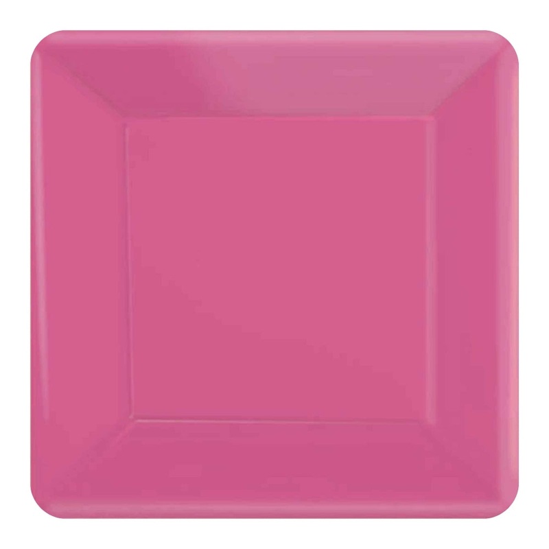 Square Dinner Plates 20pk - Bright Pink