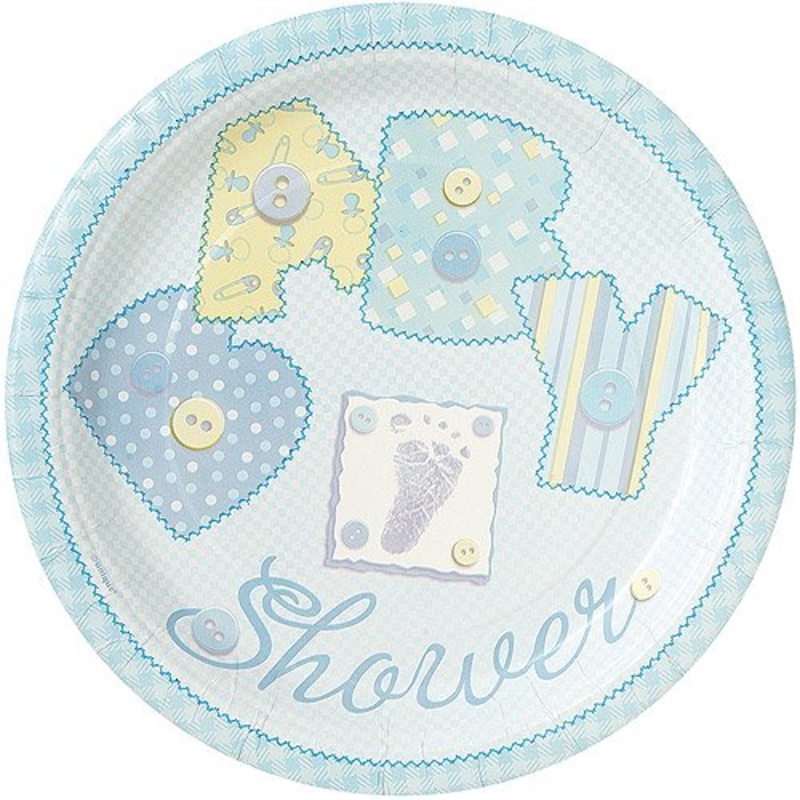 Baby Shower 'Blue Stitching' 9" Paper Plates