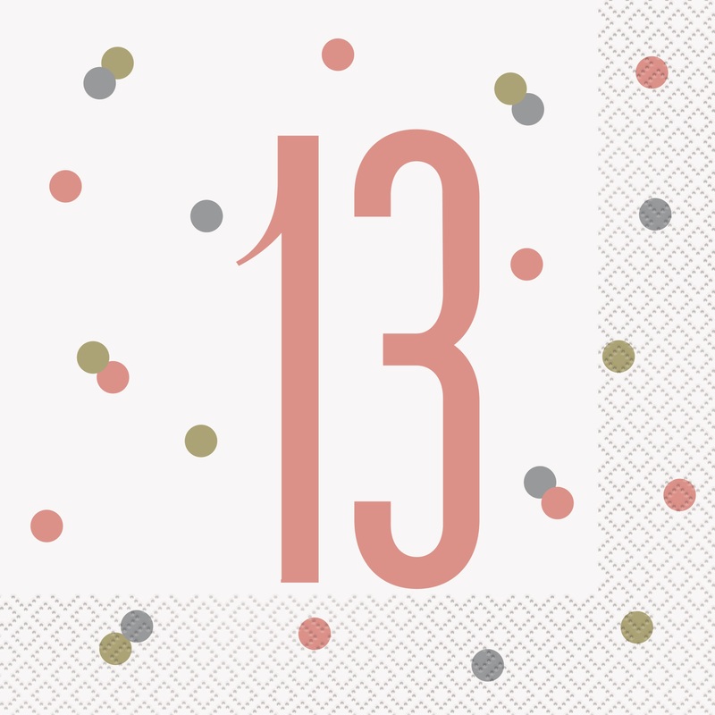Birthday Rose Gold Glitz Number 13 Luncheon Napkins, 16ct