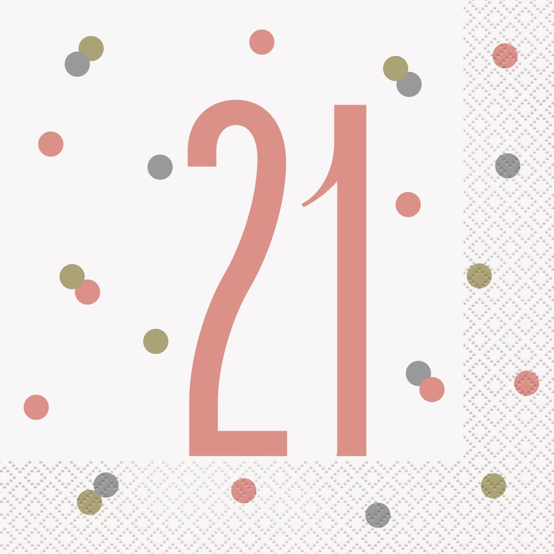 Birthday Rose Gold Glitz Number 21 Luncheon Napkins, 16ct