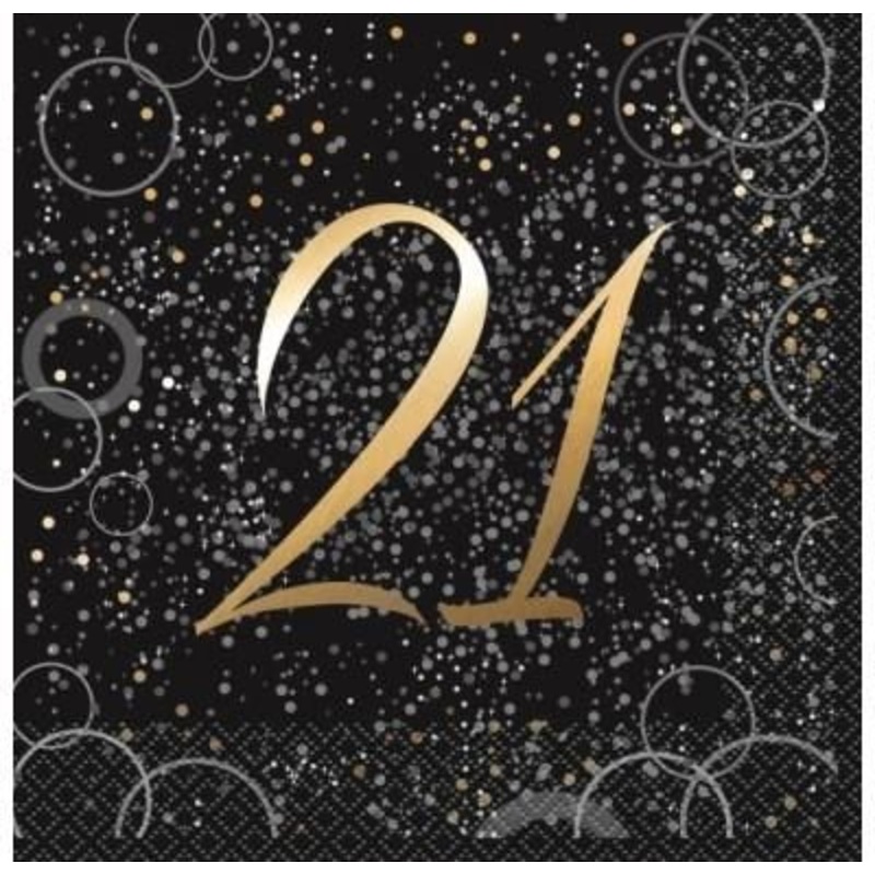 Black and Gold Age 21 Birthday Napkings (16ct)