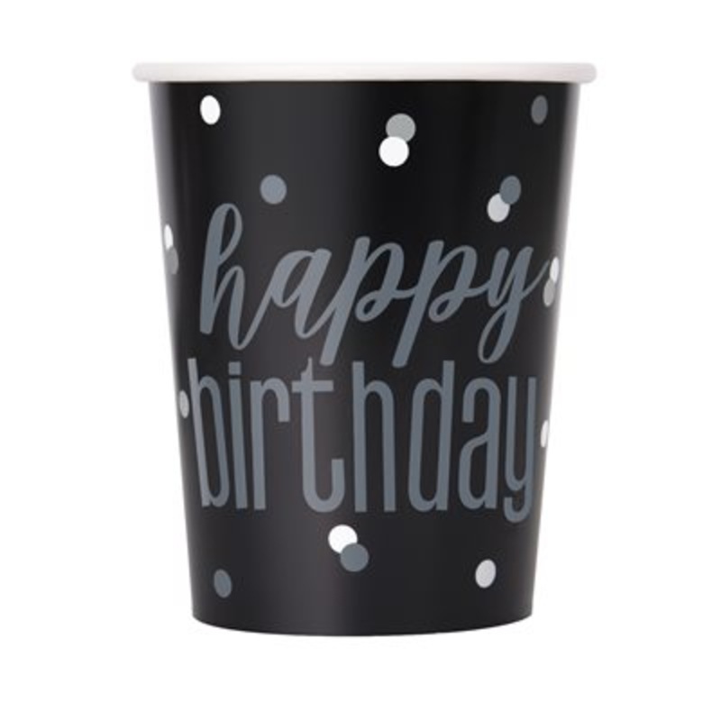 Black Glitz Happy Birthday Paper Cups (8ct)