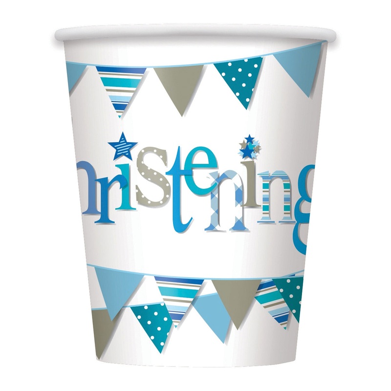 Blue Bunting Christening 9oz Paper Cups, 8ct