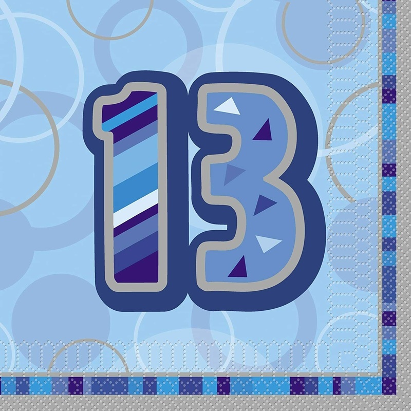 Blue Glitz Age 13 Birthday Napkins (16ct)